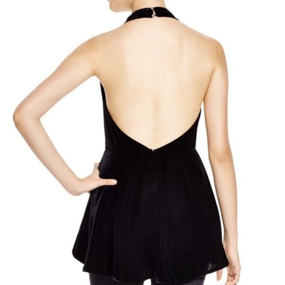 FREE PEOPLE Nicole Velvet Halter Top M -- Black -- Plunging V-Neck -- Open Back - Picture 4 of 12